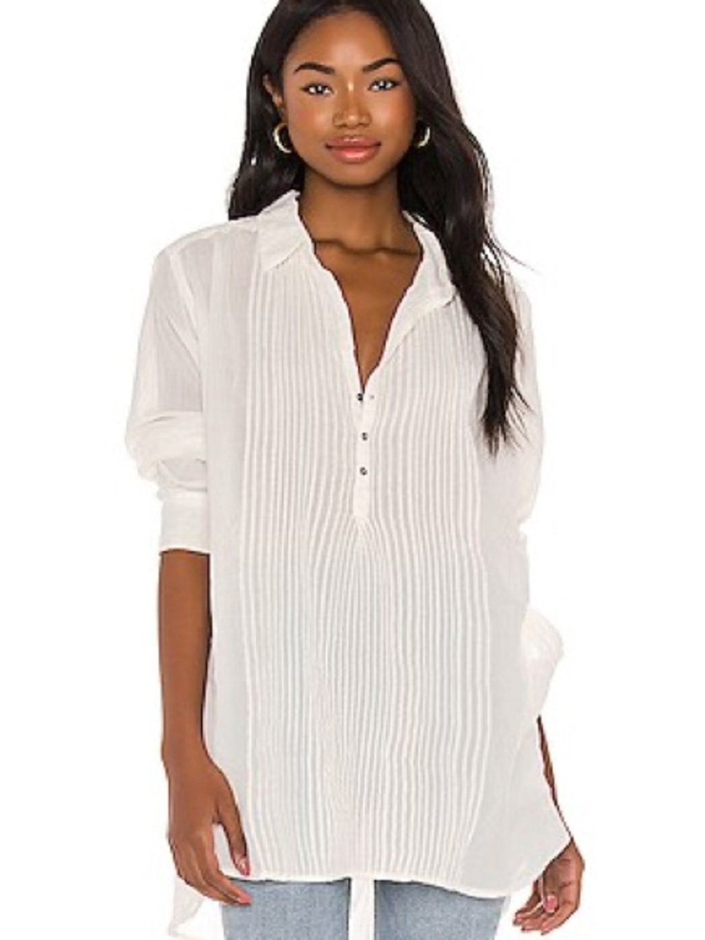 Free People Waverly Pleated Button-Front Tunic Blouse
